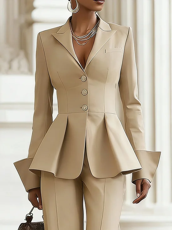 Urban Plain Lapel Collar Blazer With Belt