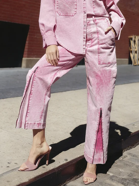 Loose Plain Denim Urban Jeans