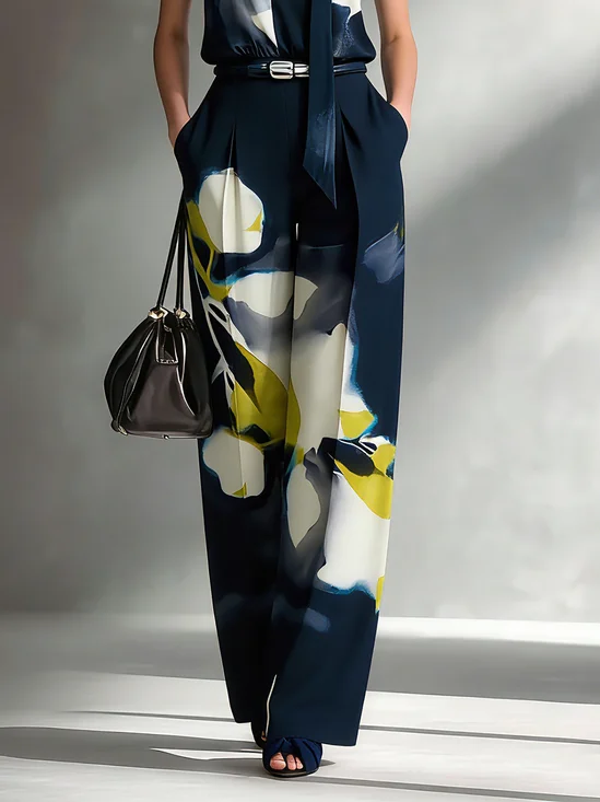 Urban Floral Printing Wide Leg Pants