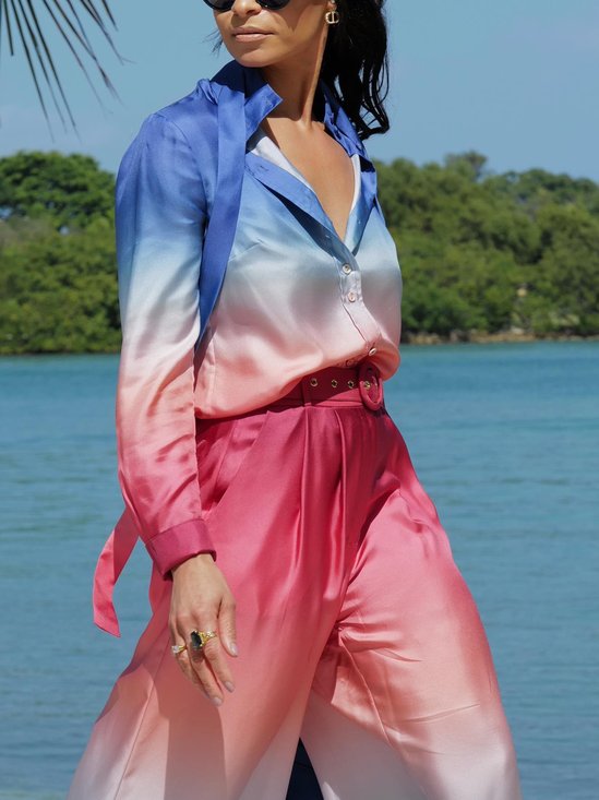 Elegant Gradient Pattern Printing Shirt Collar Shirt