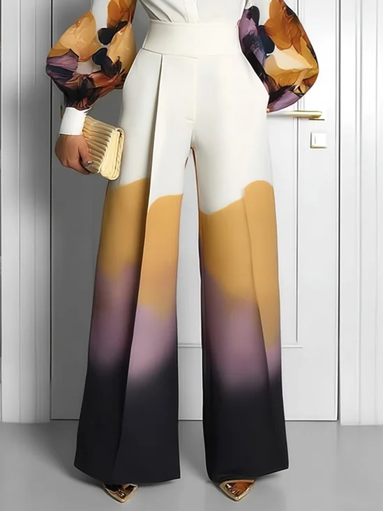 Elegant Random Print Printing Wide Leg Pants