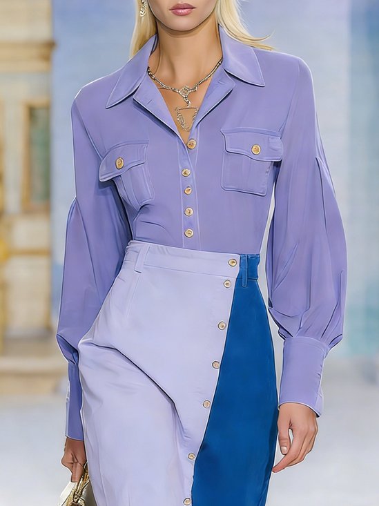 Urban Plain Buttoned Shirt Collar  Shirt