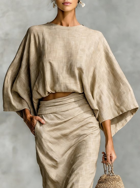 Cotton Casual Plain  Bell Sleeve Blouse