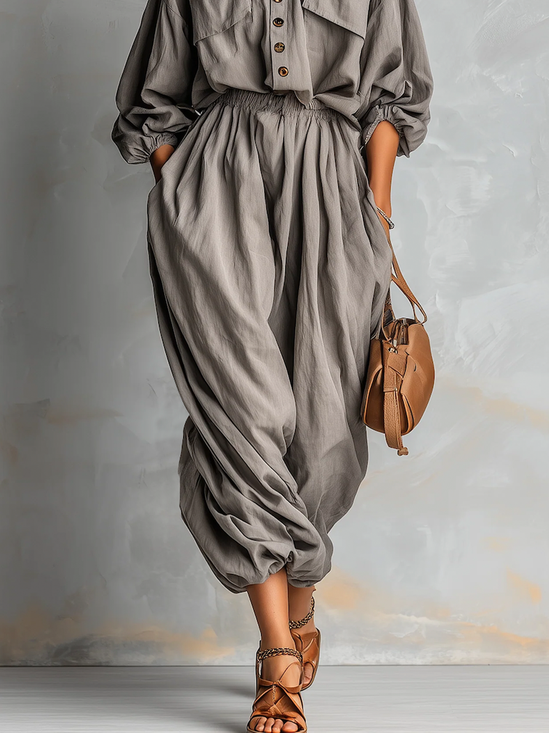 Casual Plain Ankle Banded Pants