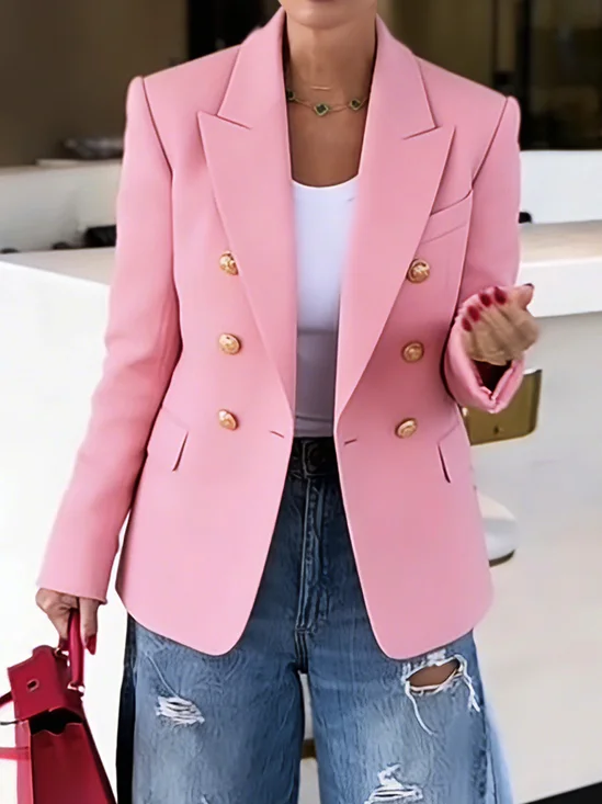 Urban Buttoned Plain Lapel Collar Blazer