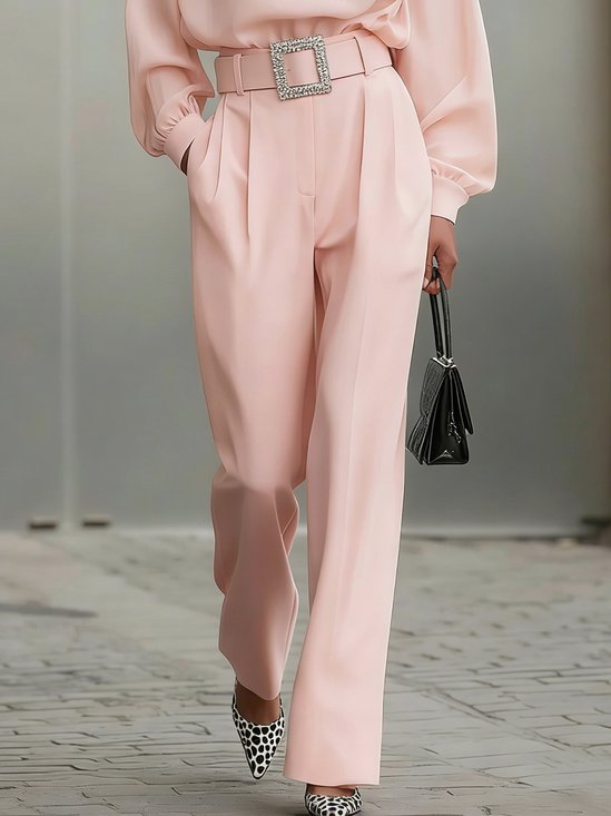 Elegant Plain Straight Pants Fashion  With Belt
