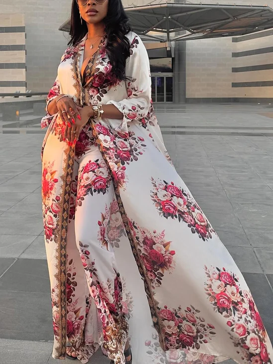 Vacation Printing Floral Shirt Collar Kimono