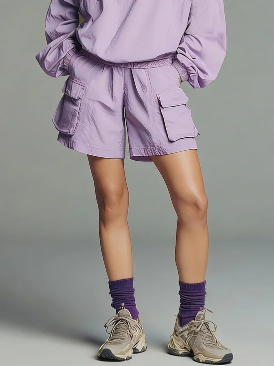 Casual Plain Pockets Straight Pants Shorts