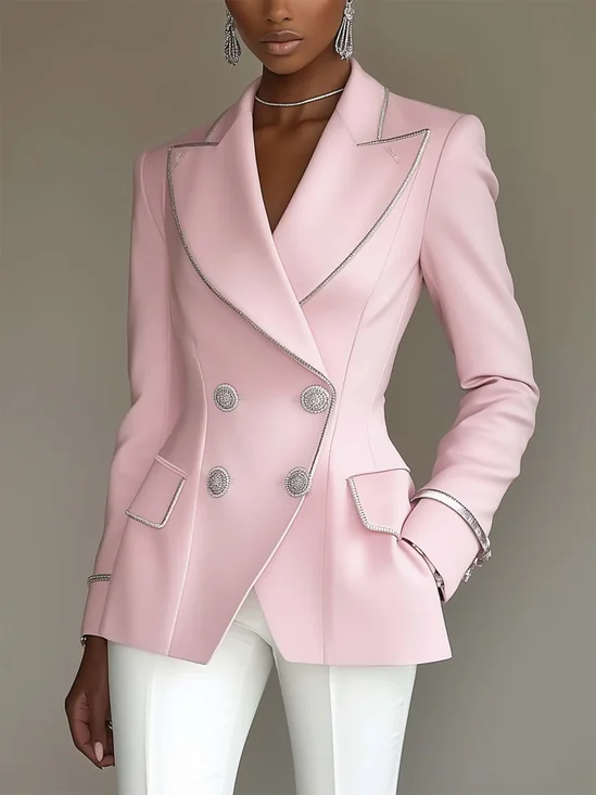 Elegant Split Joint Color Block Lapel Collar Blazer