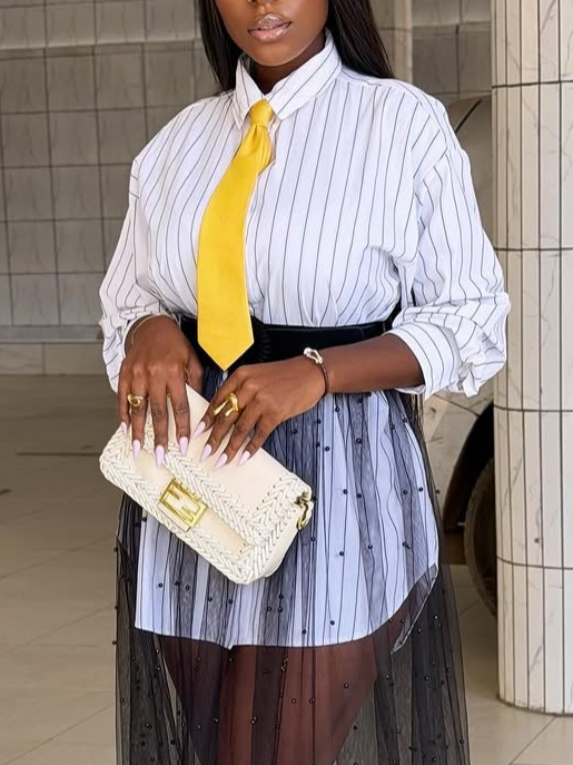 Cotton Urban Plain Buttoned Shirt With Tie