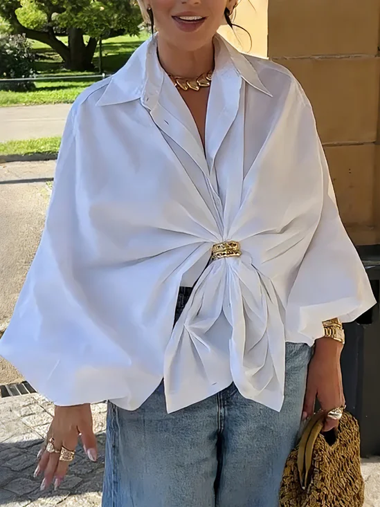 Cotton Urban Plain Balloon Sleeve Shirt