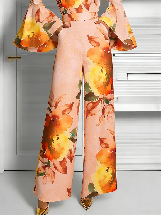 Elegant Floral Printing Wide Leg Fashion Pants
