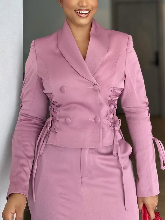 Urban Lace-up Plain Lapel Collar Jacket