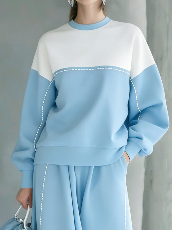 Casual Color Block Crew Neck Sweatshirt