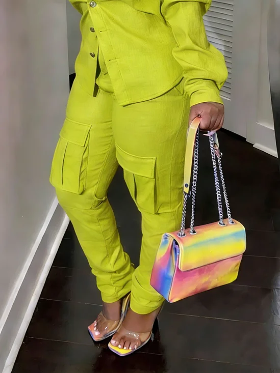 Cotton Casual Plain Pockets Cargo Pants