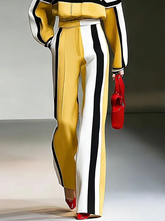 Urban Color Block Printing Straight Pants