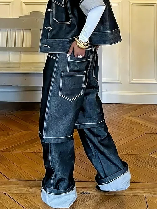 Casual Plain Denim Loose Jeans