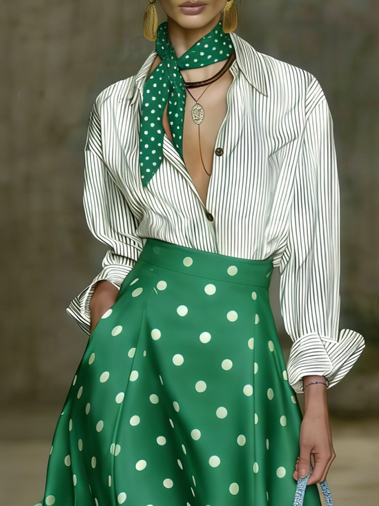 Urban Striped Shirt Collar Shirt Does Not Include The Silk Scarf