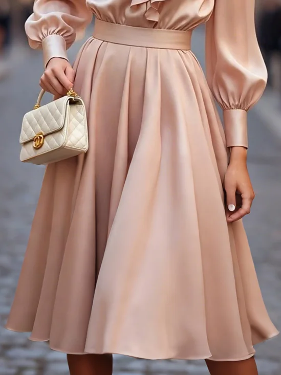 Elegant Satin Plain Midi Skirt