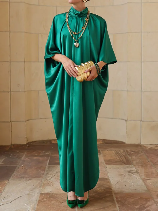 Urban Plain Mock Neck Maxi Dress