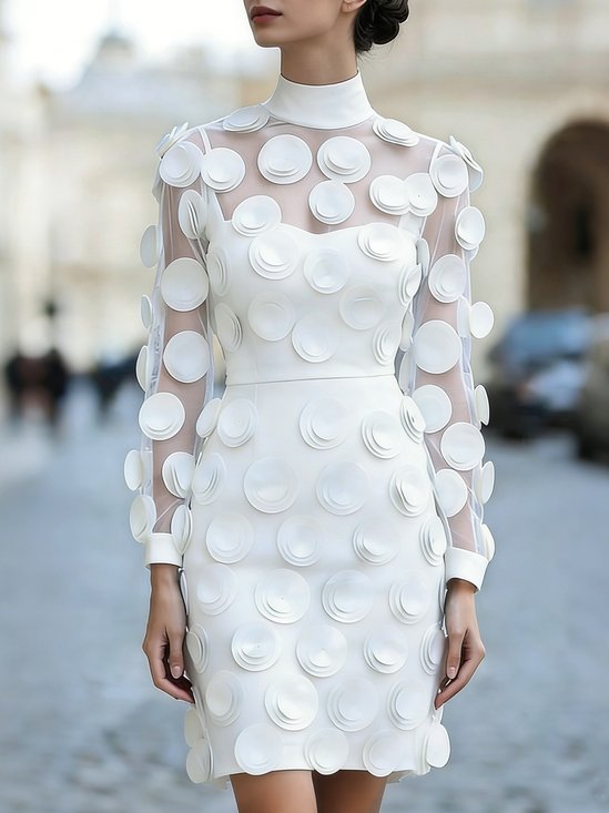 Elegant Plain  Devore Stand Collar Mini Dress