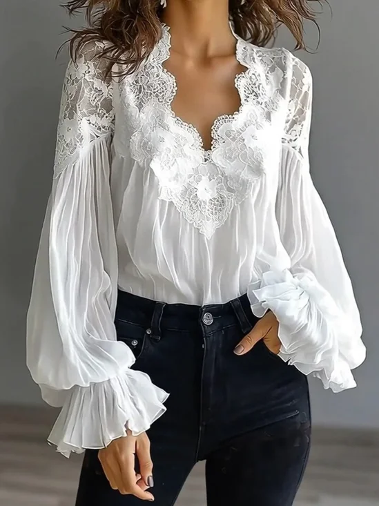 Elegant Plain V Neck Shirt