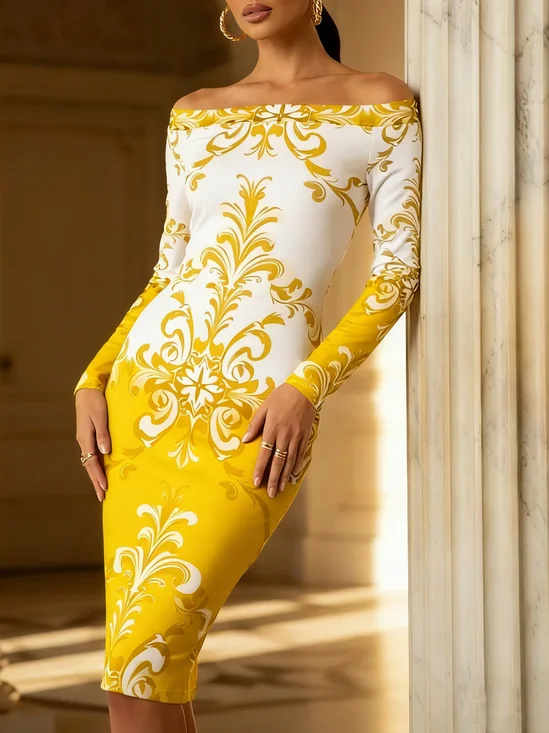 Urban Paisley  Printing Off The Shoulder Midi Dress