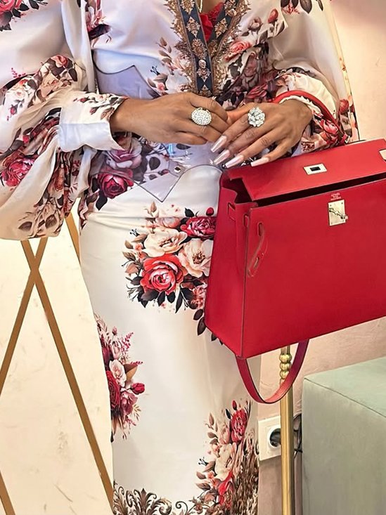 Elegant Printing Floral Midi Skirt No Belt