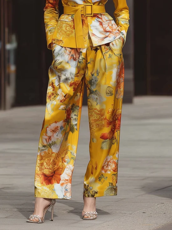 Elegant Floral Printing Wide Leg Pants