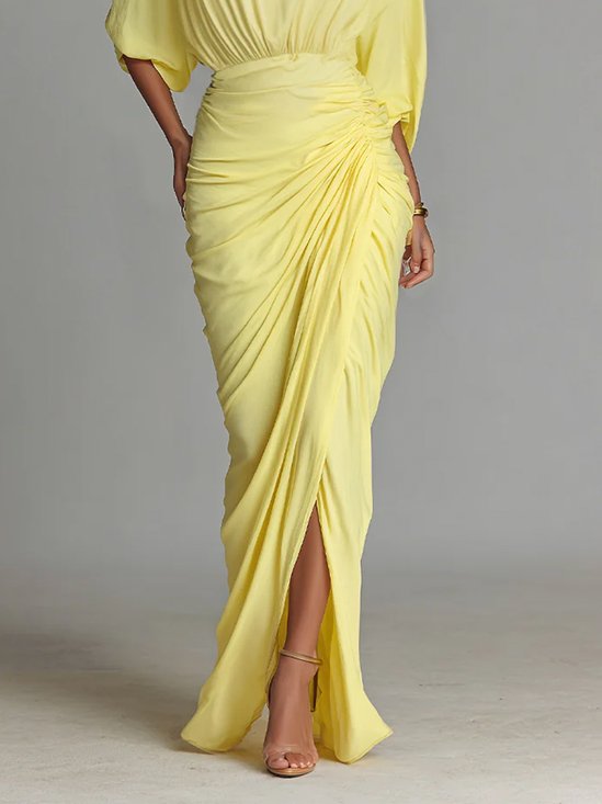 Elegant Ruched Plain Maxi Skirt