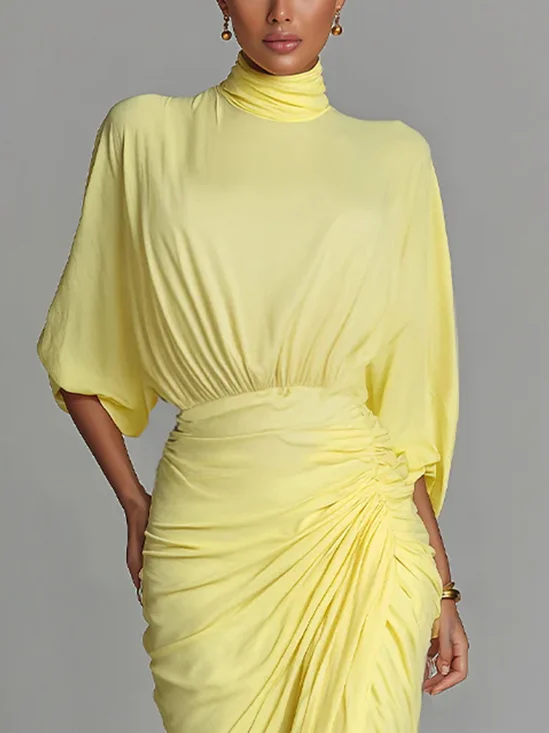 Jersey Elegant Plain Mock Neck Blouse