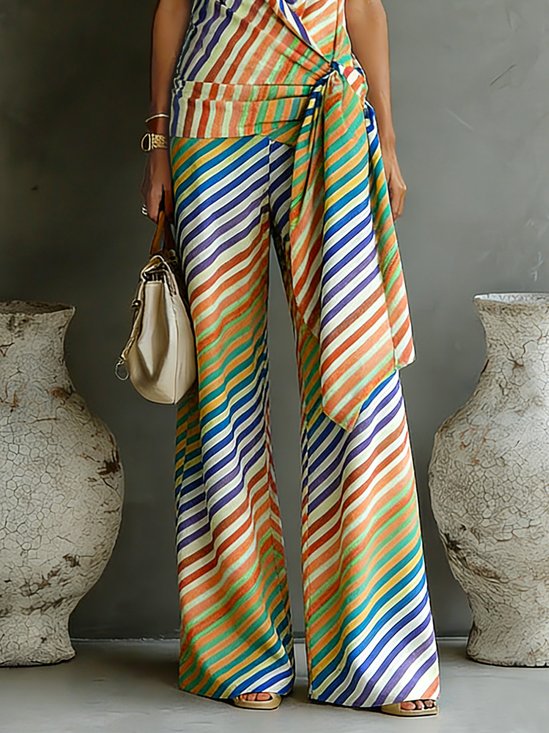 Vacation Striped Printing Wide Leg Pants
