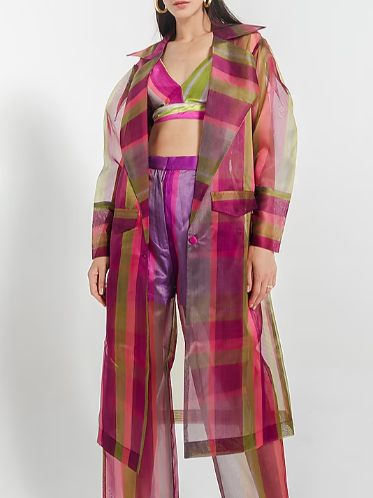 Urban Buttoned Geometric Lapel Collar Trench Coat