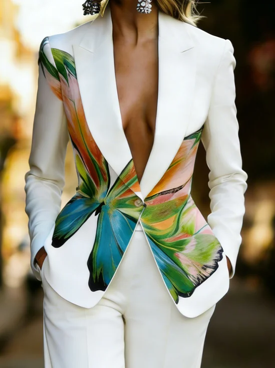 Urban Printing Floral Lapel Collar Blazer