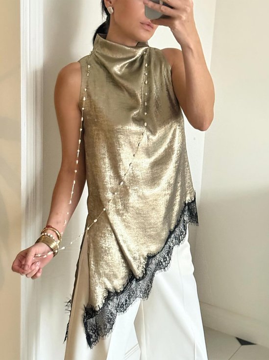 Elegant Color Block Split Joint Halter Tank Top