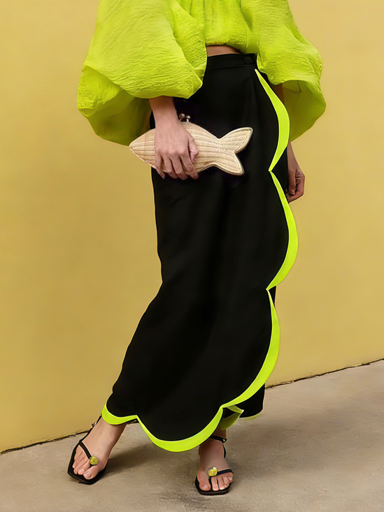 Elegant Split Joint Color Block Maxi Skirt