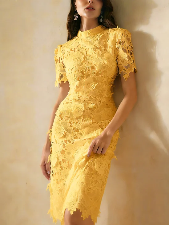 Urban Floral Lace Crew Neck Midi Dress