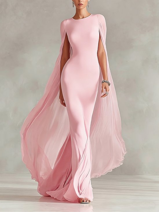 Elegant Plain Split Joint Crew Neck Maxi Party Dress