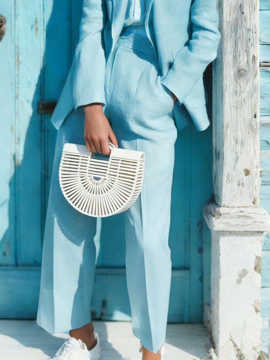 Cotton And Linen Casual Plain Distressing Straight Pants