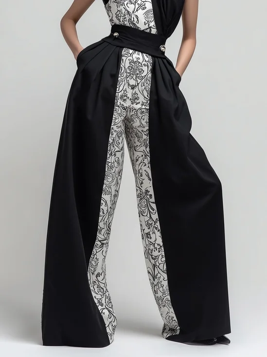 Urban Random Print Split Joint Wide Leg Pants