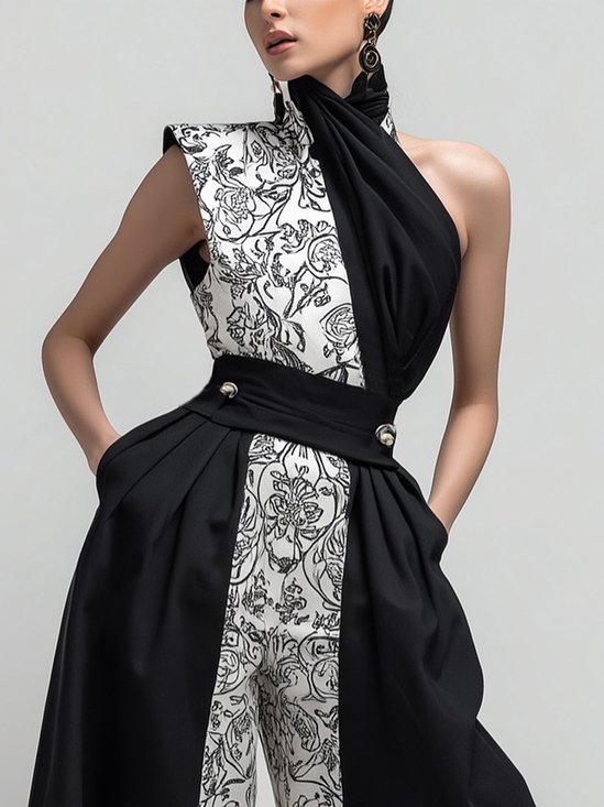 Urban Color Block Split Joint Halter Tank Top