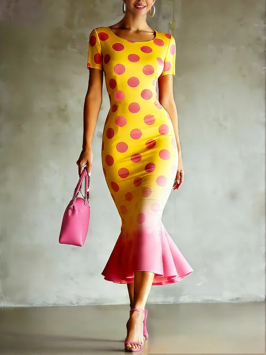Elegant Polka Dots Printing Midi Dress