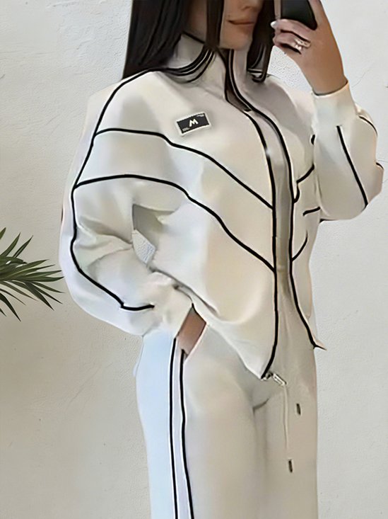 Casual Color Block Blazer Loose Stand Collar H-Line Daily Jacket