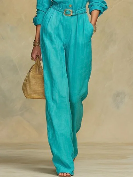 Cotton And Linen Casual Plain Straight Pants