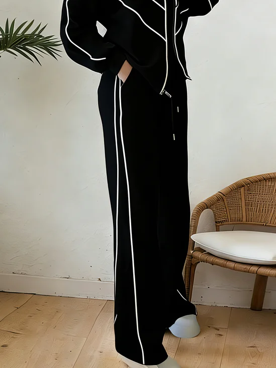 Casual High Waist Wide Leg Pants Color Block H-Line Daily Trousers