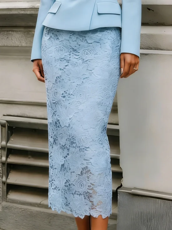 Elegant Plain Lace Midi Skirt