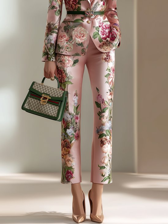 Urban Floral Split Joint Straight Pants No Belt