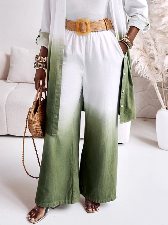 Vacation Ombre Printing Wide Leg Pants No Belt