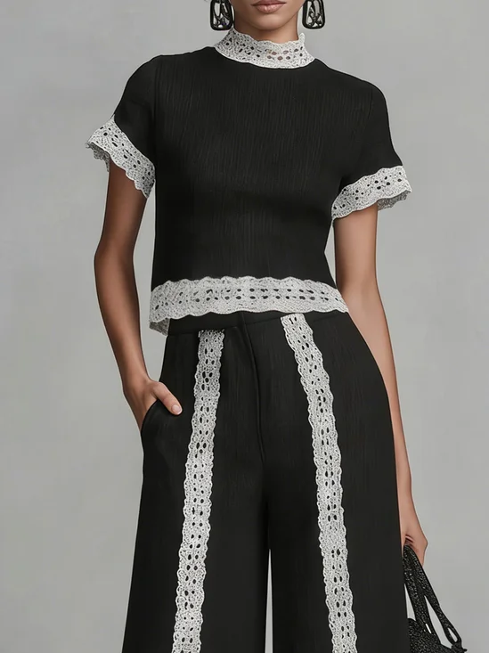 Urban Color Block Split Joint Stand Collar Blouse