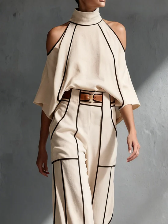 Casual Color Block Stand Collar Blouse